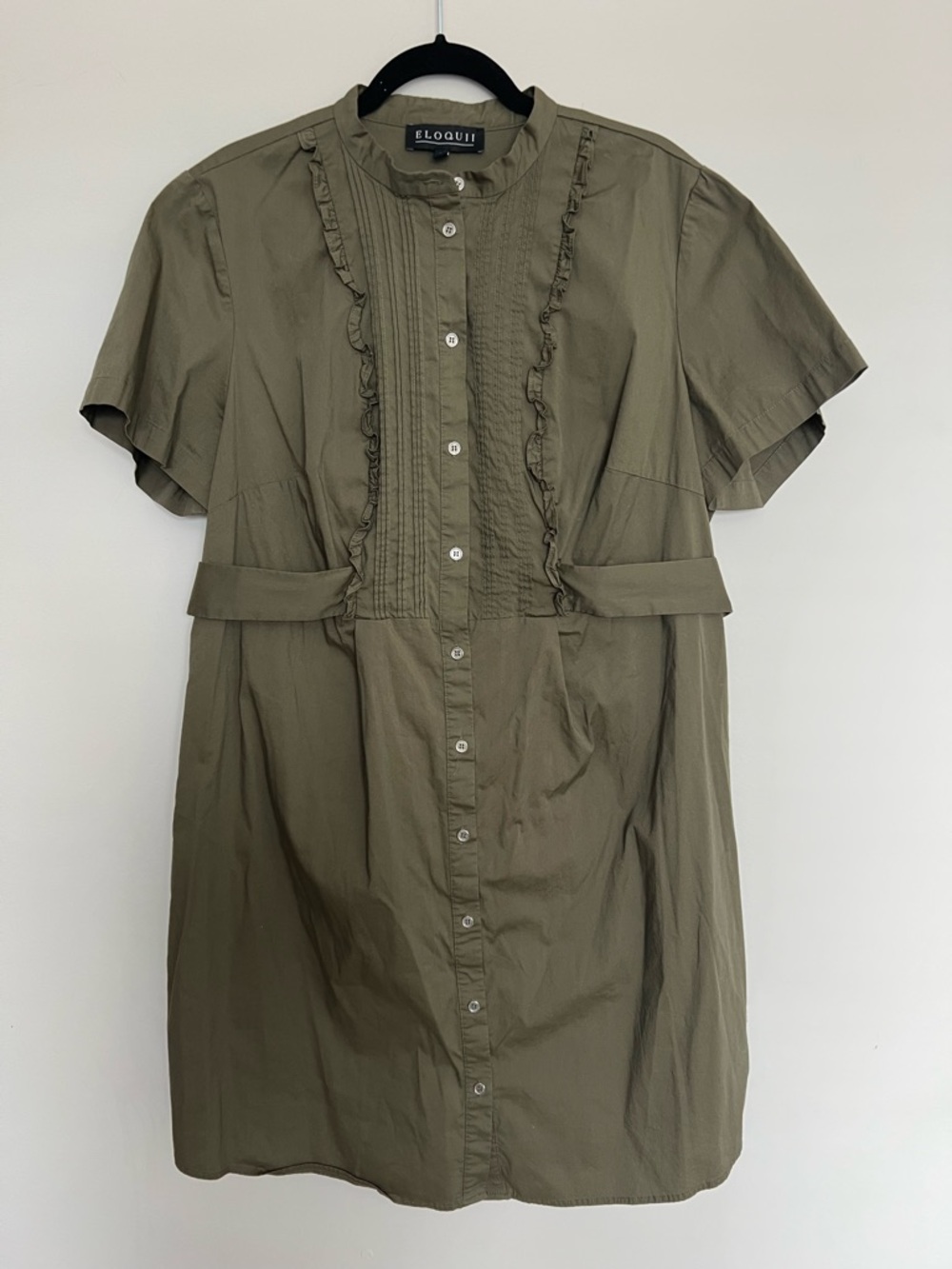 Eloquii Olive Green Ruffle-Trim Button Blouse‎ Size 18 - Picture 2 of 7